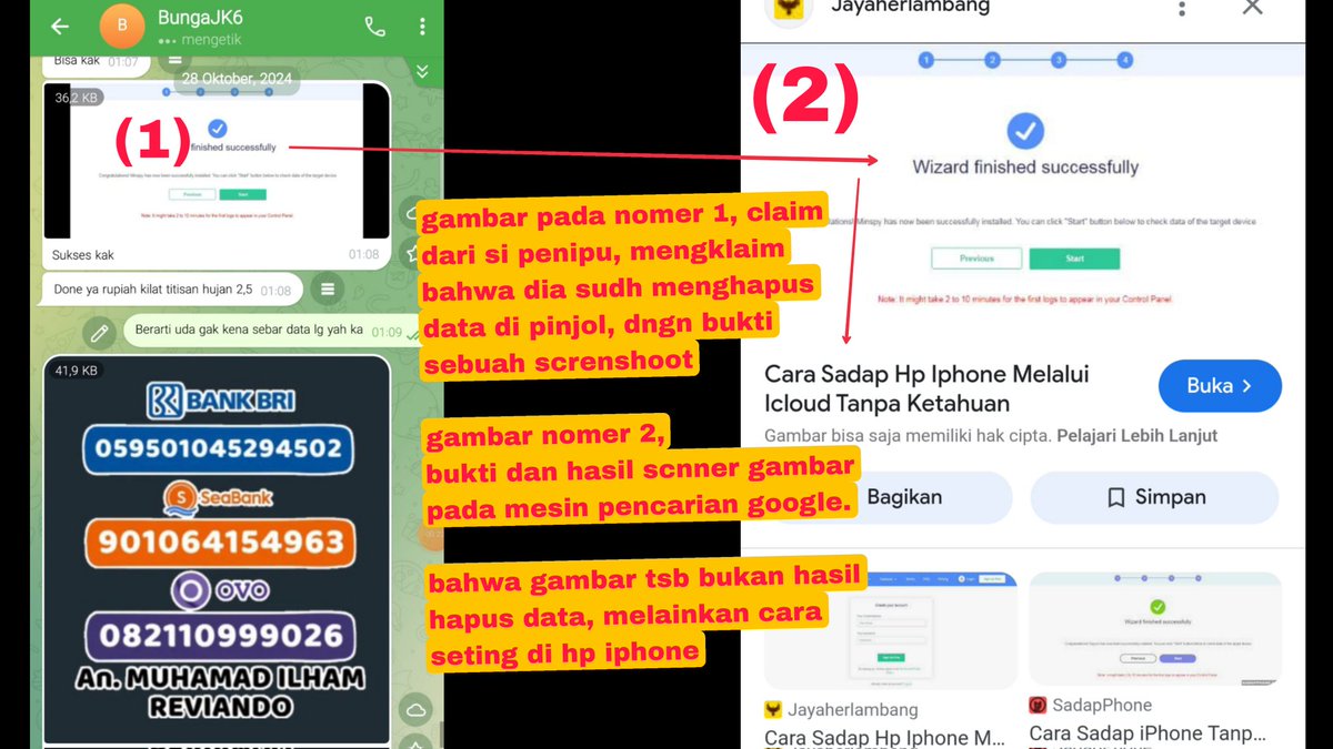 sapuliedi's tweet photo. Waspda grombolan penipuan hapus data pinjol &amp; backup aplikasi pinjol.
Nomer sipenipu 0881011265827
0881011265827

No reg bri 059501045294502
No reg seabank 901064154963

No ovo 082110999026 082310133105
Nama:
Muhammad ilham Reviando
Sales penipu
081242929334
Nama yulianti Toyang https://t.co/6nNxPW0ufr