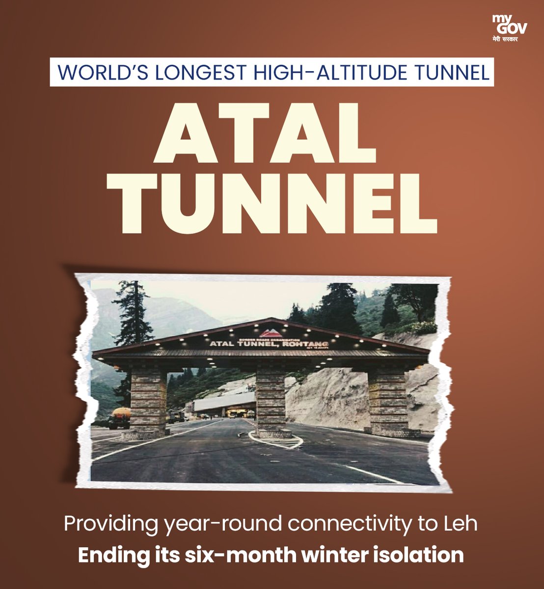 mygovindia's tweet photo. The Atal Tunnel is a marvel, providing year-round access to Leh. This high-altitude tunnel not only unites regions but stands as a monument to India’s resilience and innovation.

#RashtriyaEktaDiwas
#NationalUnityDay2024 https://t.co/lGGppVrtsi
