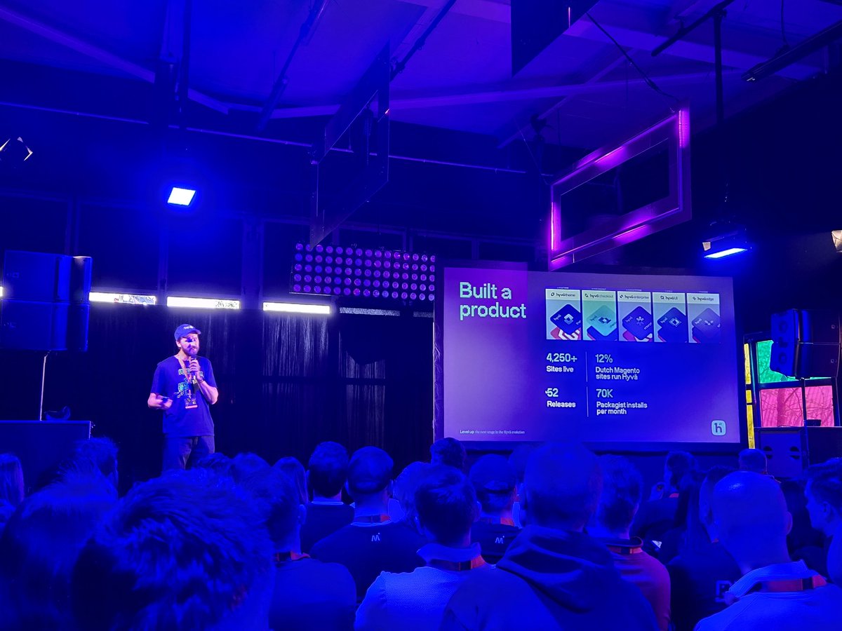 "10% of Magento stores are on Hyvä "
Talk from  <a href="/willemwigman/">Willem_Wigman::tweets.phtml</a> from <a href="/hyva_io/">Hyvä 🟢🟢🟢🟢</a> sharing his journey to a crowd of 450 Magento fans in Amsterdam and ....

#mm24nl <a href="/mage_os/">Mage-OS</a>