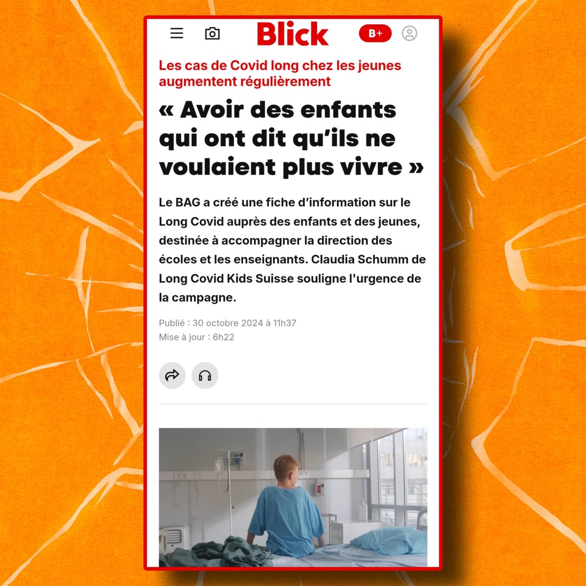 🚨 Augmentation des cas de #CovidLong chez les jeunes en Suisse 🇨🇭 

👉Les cas de Covid long explosent chez les enfants et adolescents suisses. 

#ApresJ20 #CovidLongPediatrique
