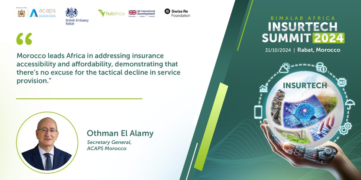 Tellistictec's tweet image. Othman El Alamy, Secretary General,   @ACAPS_officiel  Morocco speaking during #BimaLabSummit2024 The Regulators' Panel: "Are we ready for #Insurtech #passporting?"   Happening now - 👉 Join us live: lnkd.in/dRYZW34W @FSDAfrica