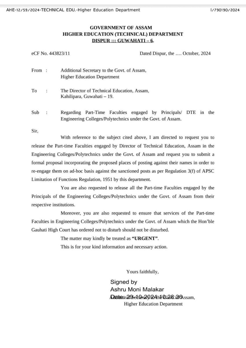 MukutSenapati's tweet photo. Rspctd @himantabiswa @CMOfficeAssam sir, evn aftr cabinet decisn for approval of 451 nos. of faculties in Engg./Plytchnc clgs, we the Principal appointd fclties hv bn askd to leave on the eve of Diwali by Authrits evn aftr hving requisite qualifictn &amp; verified by DTE svrl times https://t.co/6LvIbGaOjw