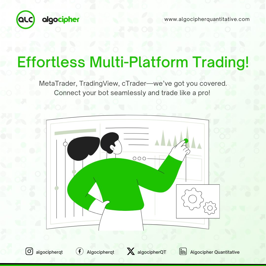 algocipherQT's tweet image. Effortless Multi-Platform Trading!
MetaTrader, TradingView, cTrader—we’ve got you covered. Connect your bot seamlessly and trade like a pro!
#algocipherquantitative #thealgocipheradvantage #tradingautomation #FutureOfTrading #NoMoreManual #AutomatedTrading