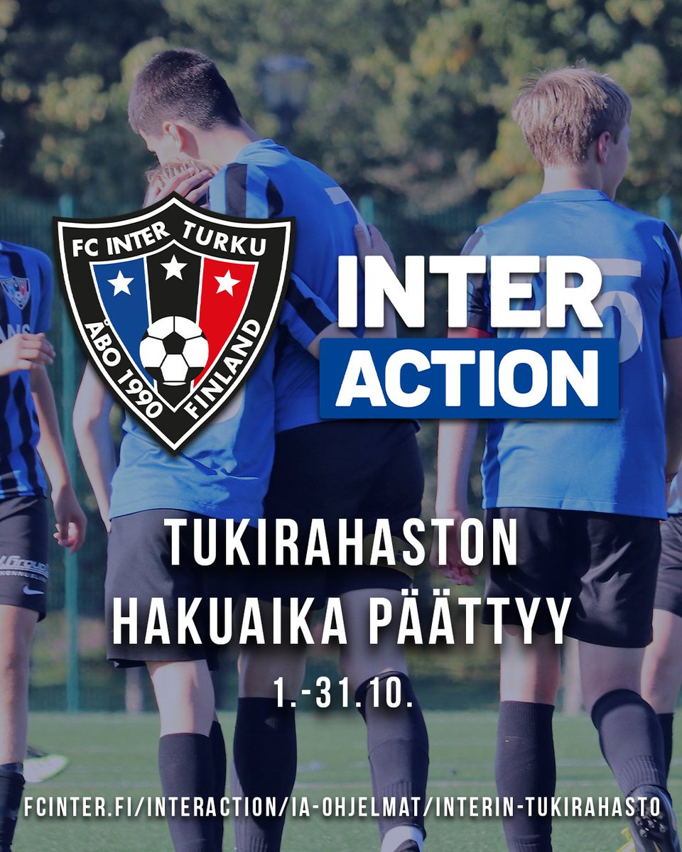FCInterTurku's tweet photo. Interin tukirahaston hakuaika umpeutuu tänään 31.10. 📅

Lue lisää tukirahastosta, tuen hakemisesta sekä lahjoittamisesta 👇🏼
https://t.co/WcZn9onPD9

📷 Pia Kankare

#fcinterturku #fcinterjuniorit #interactionturku #veikkausliiga https://t.co/KrjDmvnWcR