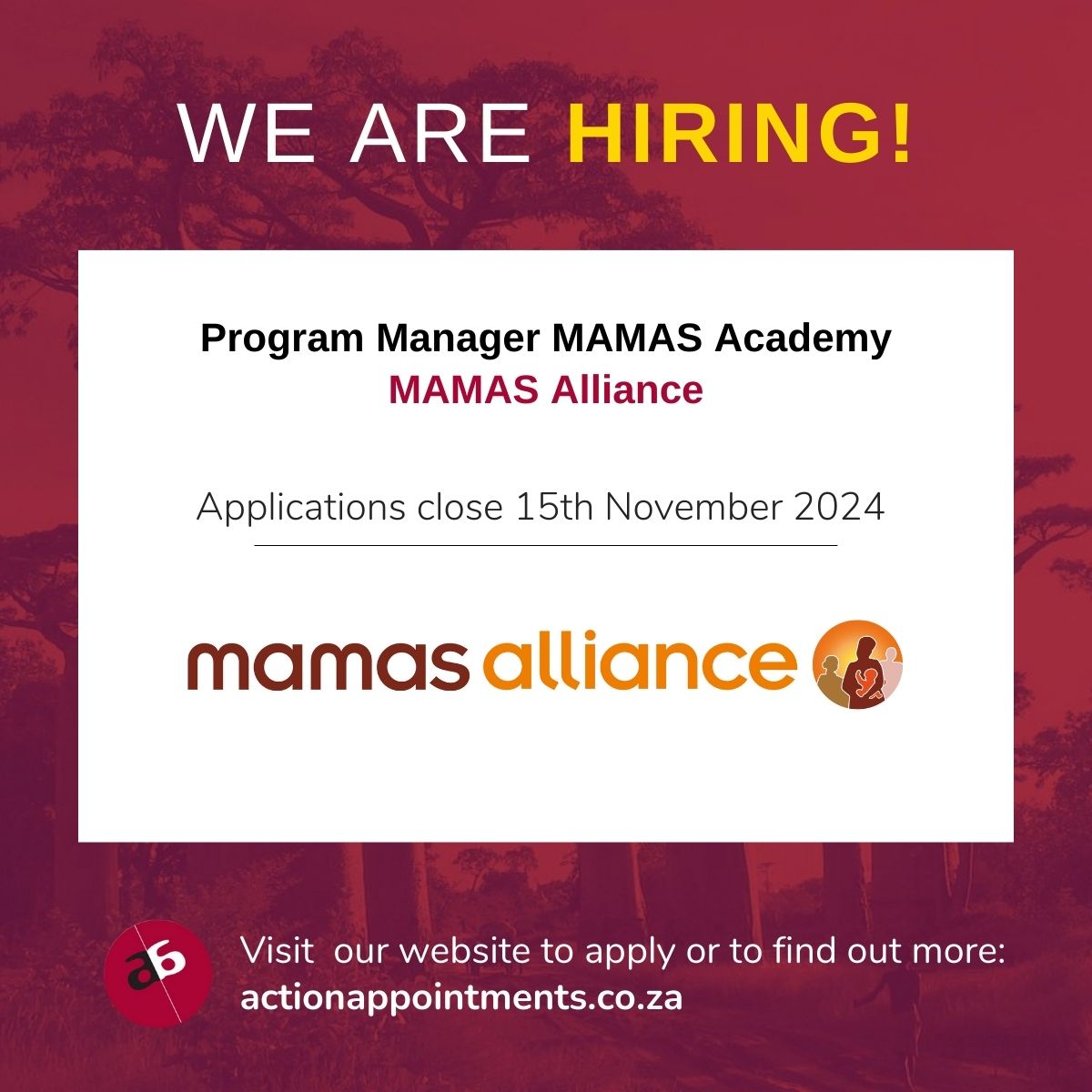 actionappntmnts's tweet image. VACANCY! Action Appointments is recruiting a Program Manager MAMAS Academy for MAMAS Alliance based in Johannesburg, South Africa.

For more information, visit the link below:
actionappointments.co.za/vacancies/mama…

#hiring #programmanager #communitydevelopment #socialdevelopment