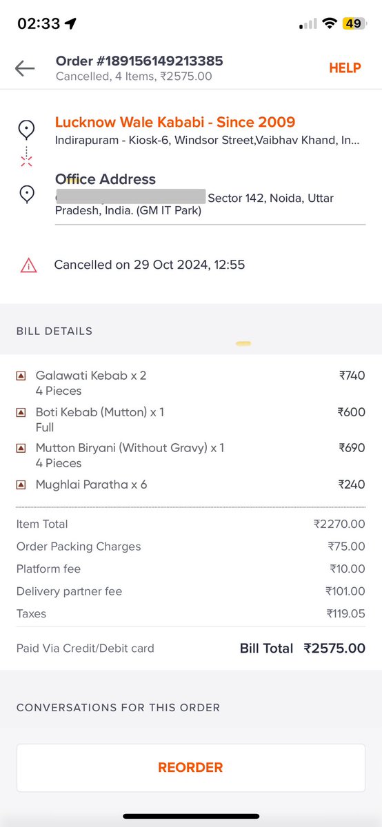arnabsharma4891's tweet photo. Just had an unfortunate experience with @Swiggy. Ordered from a restaurant that doesn’t deliver to my location, only to find out after seeing a 97 min delivery time. Had to cancel, and they deducted the entire amount. #CustomerServiceFail #Swiggy https://t.co/7PwPLQuYK2