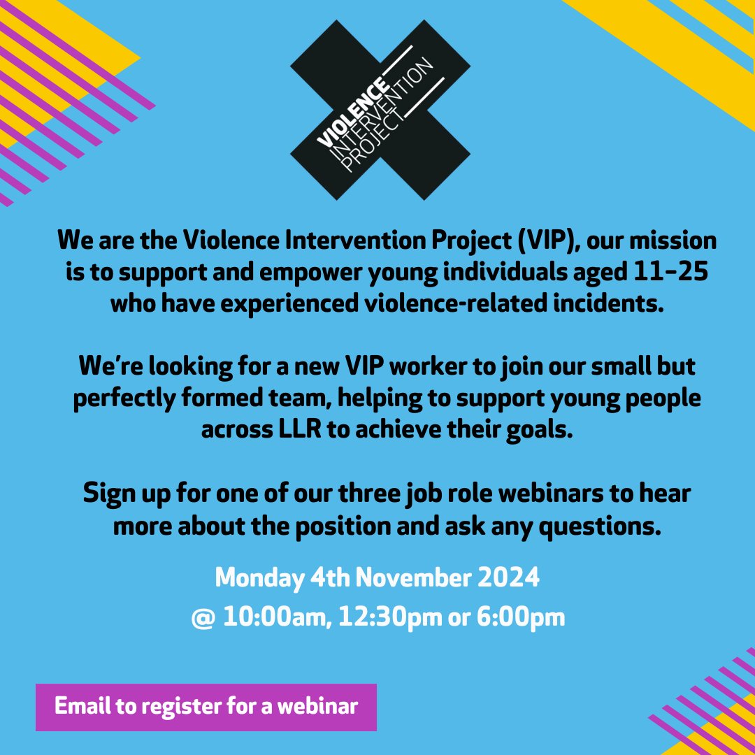 We're recruiting!

Fantastic opportunity to join a passionate team committed to improving the lives of young people in LLR.

Find out more about the role here bit.ly/3C26Xw9 and/or join us online on Monday.

To register please email claire.vanneck@turning-point.co.uk