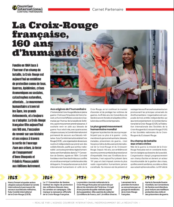 🎉 À l'occasion de nos 160 ans, l'hebdomadaire français <a href="/courrierinter/">Courrier inter</a> sort aujourd'hui un numéro dans lequel figure un carnet dédié à la Croix-Rouge française !

Disponible en kiosque ou bien directement via ce lien : courrierinternational.com/_partenaires/c…

✅ Découvrez les moments clés qui