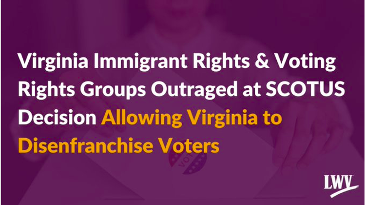 We are disappointed and alarmed the Supreme Court of the United States has allowed Virginia Governor Glenn Youngkin to wrongfully remove qualified voters from the voting rolls less than one week before a federal election. <a href="/LWVVA/">LWV of Virginia</a>
lwv.org/newsroom/press…