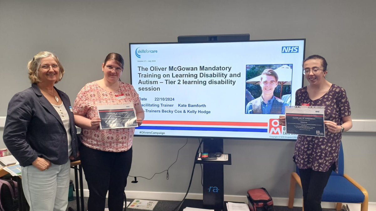 Celebrating Becky &amp; Kelly on completing the Oliver McGowan Experts by Experience training Alongside Kate Bamforth, they’re now co-training health &amp; social care staff in Plymouth.The Oliver McGowan training is vital for improving care for people with autism &amp; learning disabilities