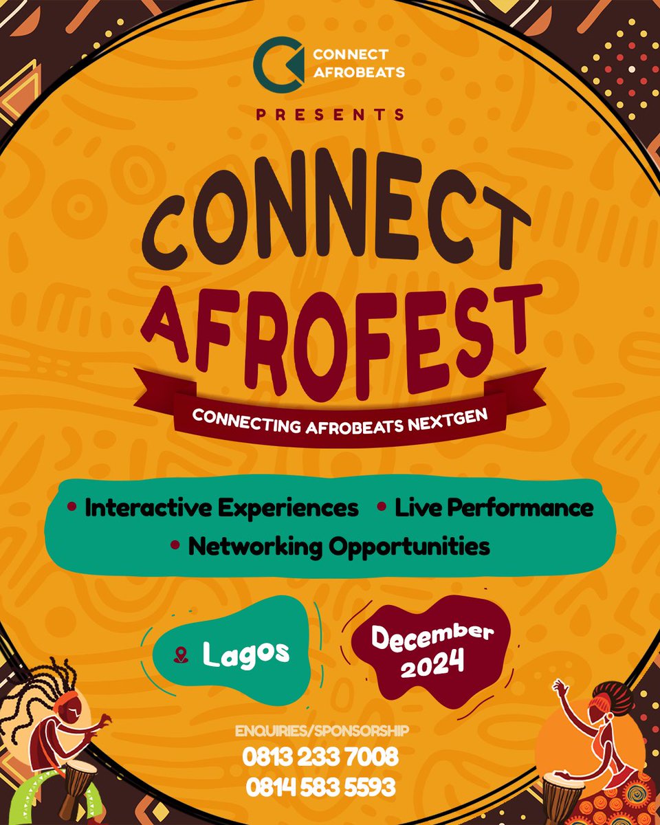 ConnectAfrobeat's tweet photo. Detty December szn is gradually upon us! 
We are thrilled to announce that the first-ever edition of Connect AfroFest is happening in Lagos this December, powered by Connect Afrobeats! 

make sure you add it to your December plans!
Date and venue details coming soon.
Register now via the link in our bio