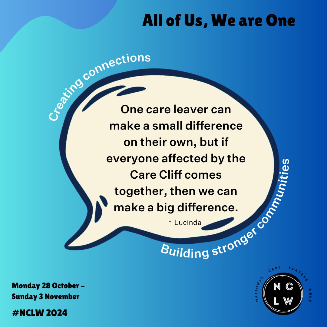 🗒️ "One care leaver can make a small difference on their own, but if everyone affected by the Care Cliff comes together, then we can make a big difference." - Lucinda, a #CareExperienced young person we work with.

➡️ Read Lucinda's blog for #NCLW: becomecharity.org.uk/nclw-2024-luci…
