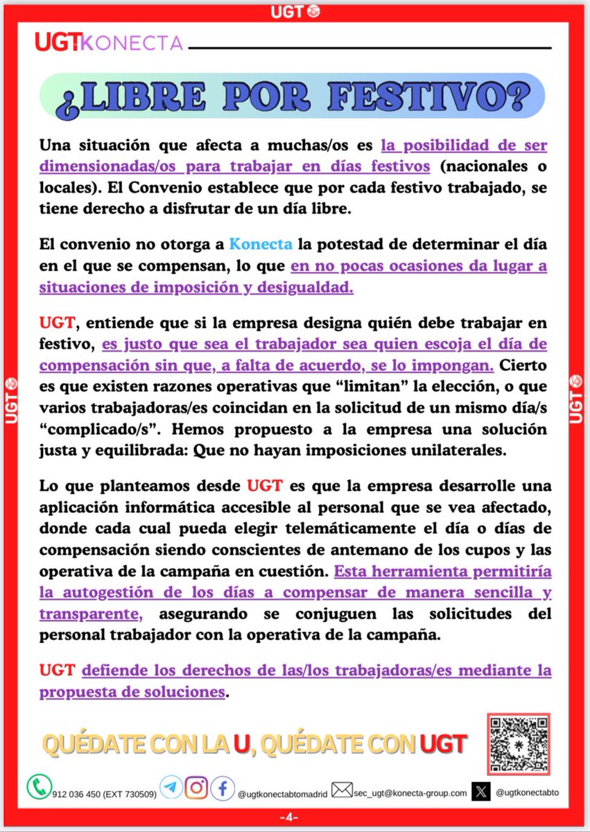 ugtkonectabto's tweet photo. BOLETÍN UGT KONECTA TODAY
Octubre '24
#UGT #konecta #octubre #Boletin #KONECTATODAY
🔹Vacaciones
🔹NPS
🔹Vacantes
🔹Teletrabajo
🔹libre x Festivo https://t.co/2i781bIVLo