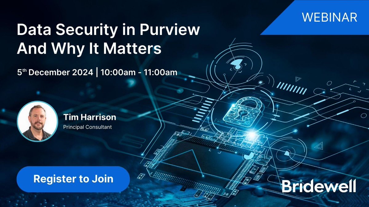 Need to protect, govern, or manage data in your organisation?  

In this webinar, Tim Harrison, Principal Consultant, will cover how you can use Purview solutions to meet your data discovery and governance needs. 

Register today 👉 eu1.hubs.ly/H0dpB2W0 

#MicrosoftPurview