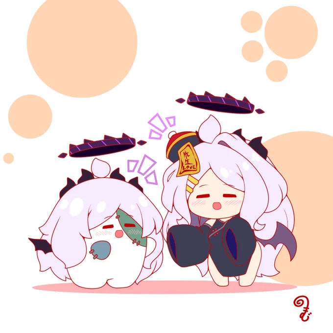 ハッピーハロウィンですキョンシーヒナちゃんとゾンビおもちヒナちゃんこの後先生の所に突撃しに行きます=͟͟͞͞( ᐕ)੭ GoGo #ブルーアーカイブ #おもちヒナ #空崎ヒナ #ハロウィン 