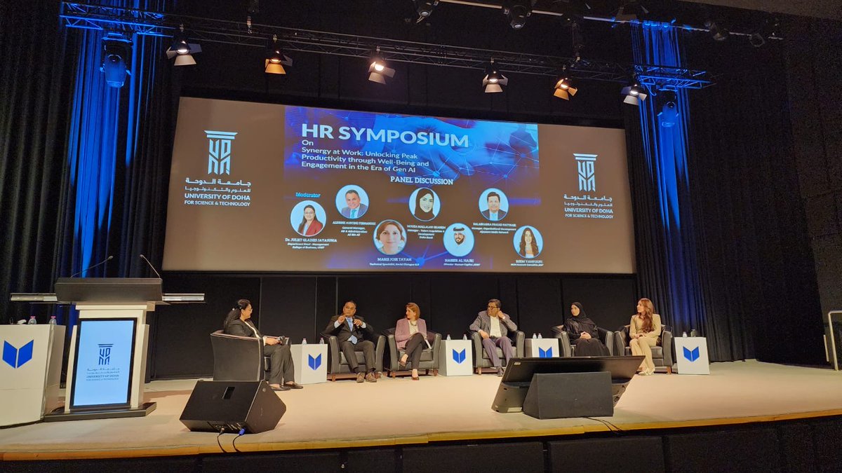 ILOQatar's tweet photo. 🙏Thank you to @UDSTOFFICIAL for the invitation to speak at their HR Symposium. 

As #GenAI begins to transform the world of work, we must make room for #DecentWork considerations including workers' voice and diversity &amp; inclusion to create sustainable businesses https://t.co/jI8dAQ1Rfn