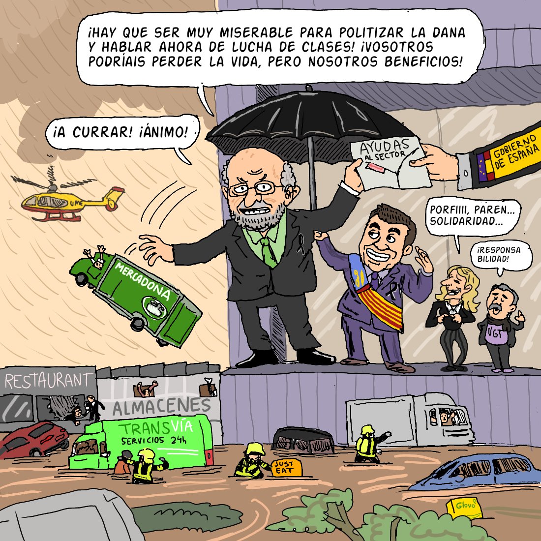 Expresar condolencias y lamentar los daños exculpando a los responsables y a las decisiones políticas o económicas es cinismo. 

Acudiendo a los puestos de trabajo en plena DANA, amplios sectores del proletariado han puesto en peligro sus cuerpos y sus vidas. 

 Hay culpables.