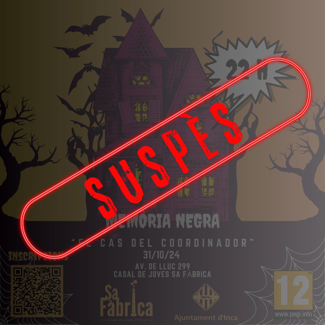 En senyal de respecte i solidaritat amb les víctimes mortals, les famílies afectades i els municipis damnificats per la DANA que ha afectat la Comunitat Valenciana, Castella - La Manxa i Andalusia se suspenen els esdeveniments de nit de les ànimes programats pel dia d’avui🖤