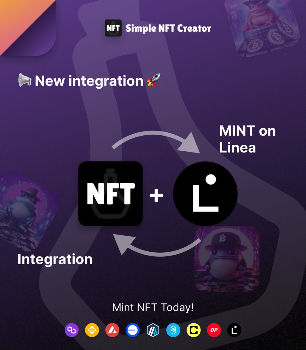 s_nft_creator's tweet photo. New integration is here! 🎉 Simple #NFTCreator now supports minting on #Linea. Dive into #Web3 by bringing your #digitalart to life without any technical hassle. Ready to explore the possibilities? 🚀 https://t.co/m6t2AzbHUA