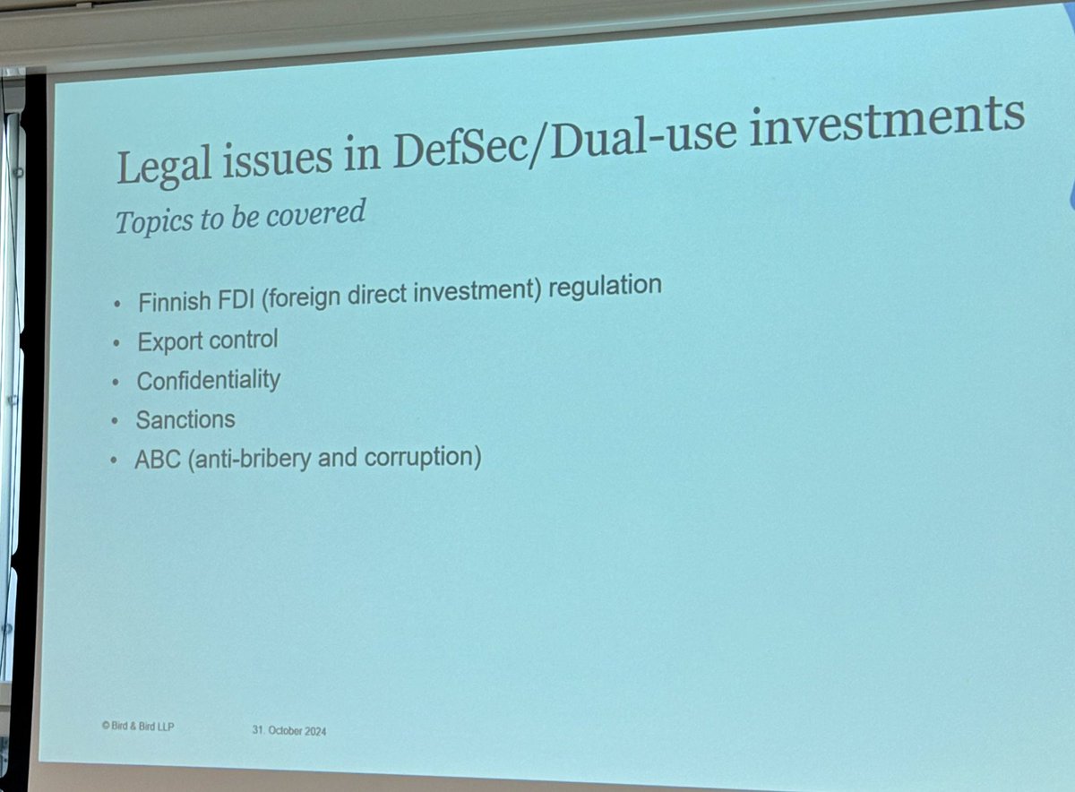 kekebon_tweet's tweet image. Breakfast with @twobirds - #Legal Issues to Consider when #investing in #DefSec and #Dualuse #startups 

Kiitos hyvästä tilaisuudesta Kimmo Reina ja @FiBANorg 

Jatkossa teema myös osana @TesiFII #ESG työkalua.

#defence #puolustusteollisuus #deeptech #nato #miltech #vc #growth