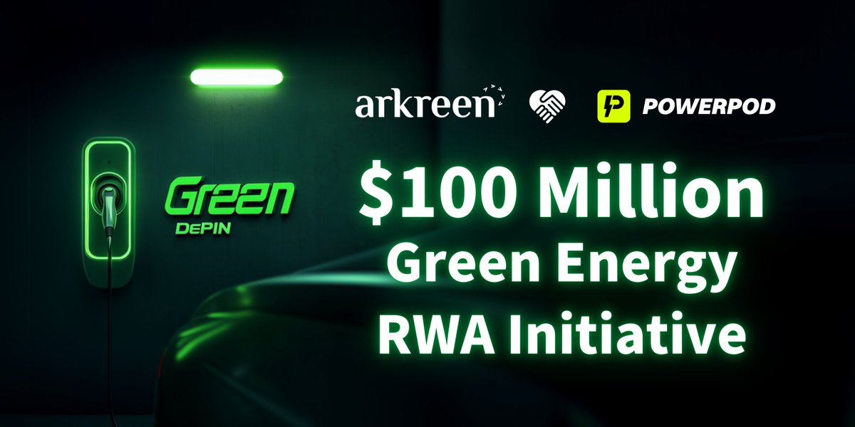 🌍💚 Big news in green finance! Arkreen &amp; PowerPod <a href="/PowerPod_People/">PowerPod</a>  are launching a $100M Green Energy RWA initiative! 🚀 This collaboration will harness tens of thousands of green energy assets—like solar power stations, charging stations, and battery-swapping cabinets—across