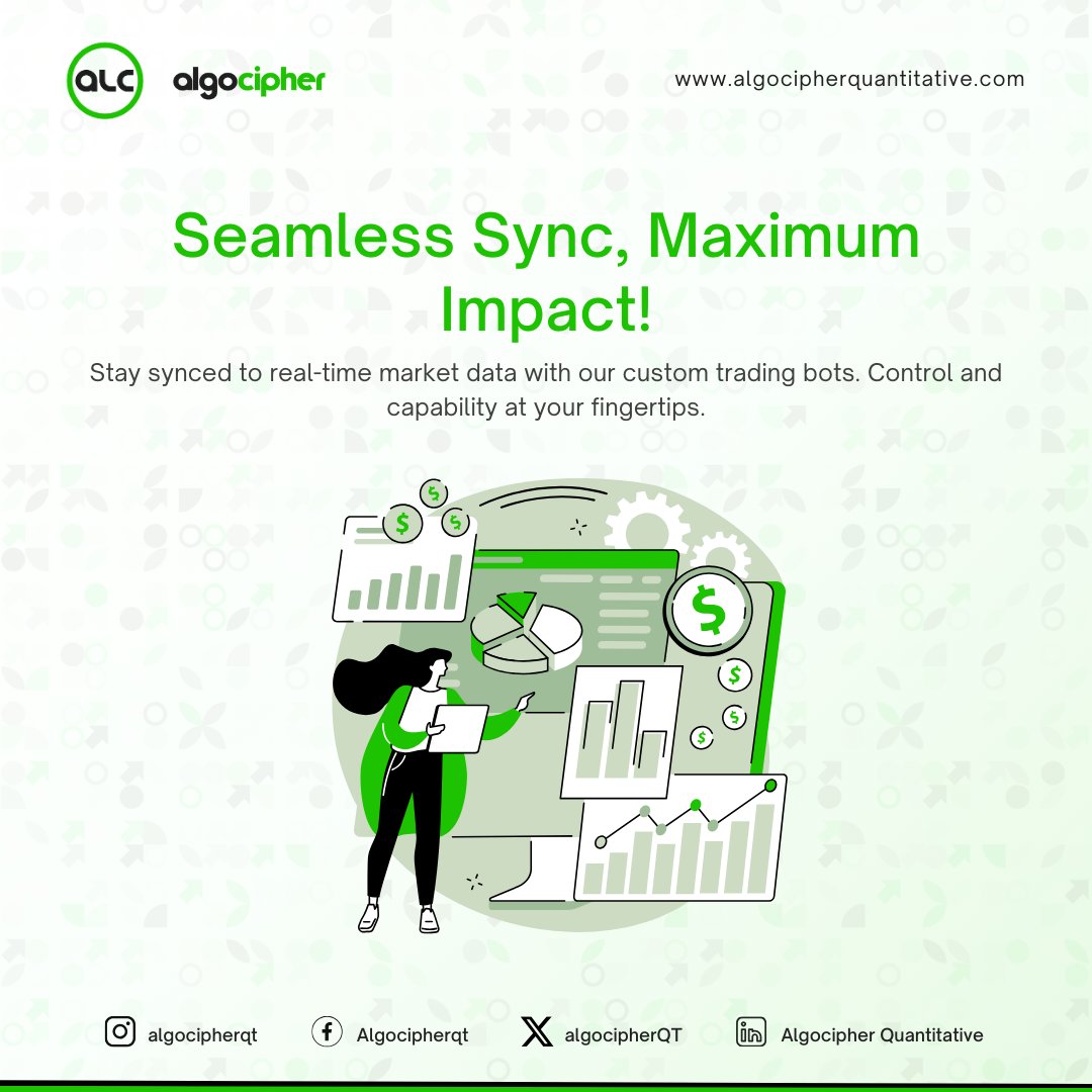 algocipherQT's tweet image. Seamless Sync, Maximum Impact!   

Stay synced to real-time market data with our custom trading bots. Control and capability at your fingertips.  
#algocipherquantitative #thealgocipheradvantage #tradingautomation #FutureOfTrading #NoMoreManual #AutomatedTrading