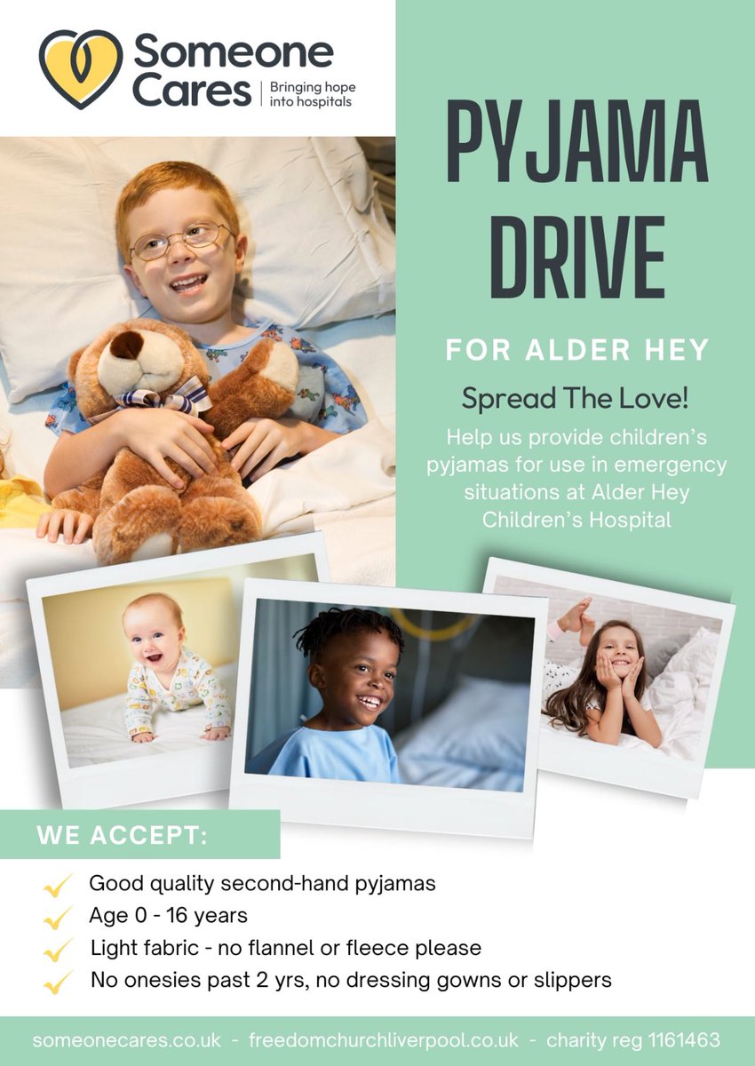 H&W Dave (@handw_dave) on Twitter photo Do you have any good quality second-hand pyjamas aged between 0-16 years you would be willing to donate?
#SomeoneCares provides pyjamas to children in emergency situations at <a href="/AlderHey/">π₯ Alder Hey π</a>. Do you have any good quality second-hand pyjamas aged between 0-16 years you would be willing to donate?
#SomeoneCares provides pyjamas to children in emergency situations at <a href="/AlderHey/">π₯ Alder Hey π</a>.
