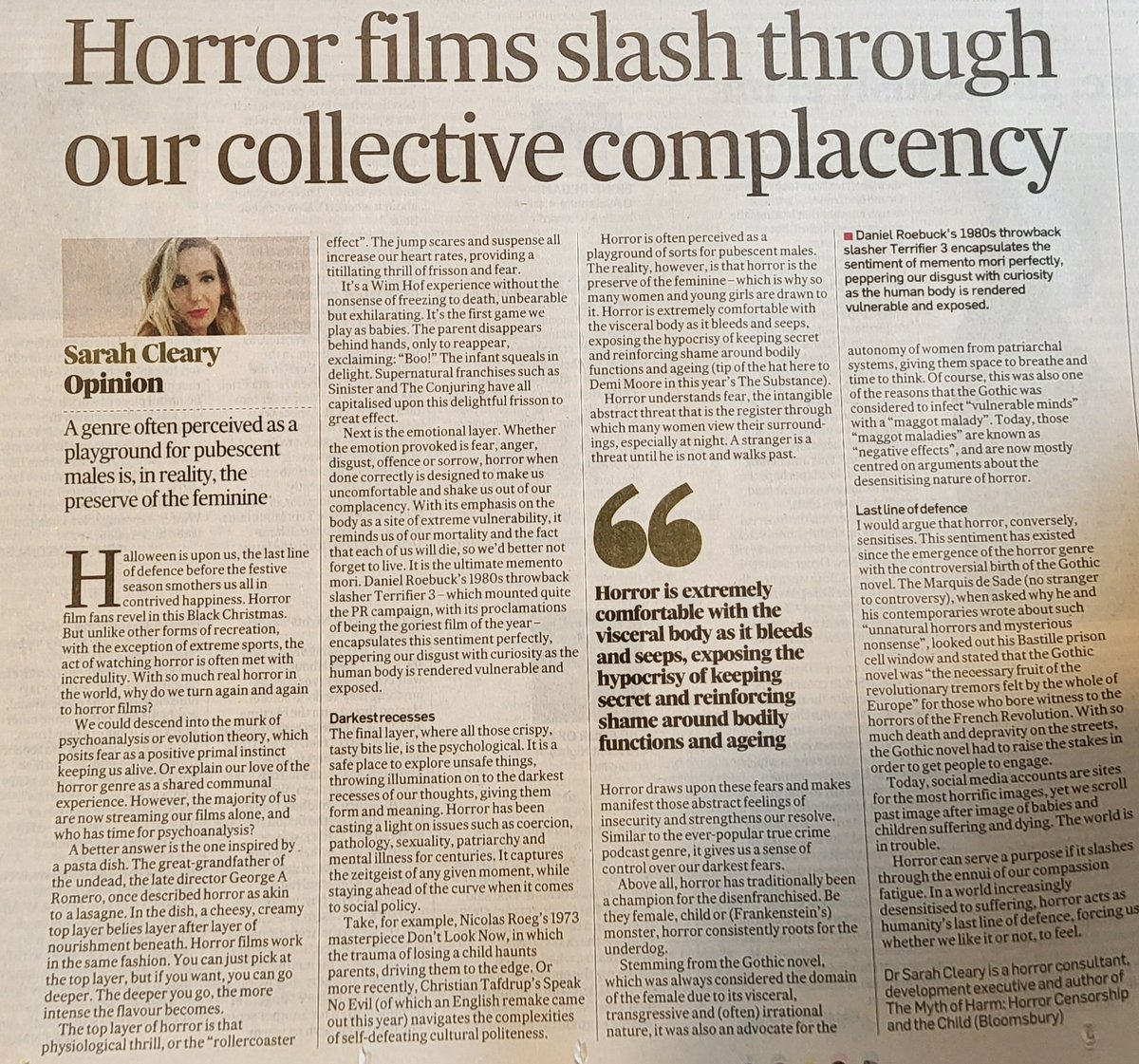 In today's <a href="/IrishTimes/">The Irish Times</a> on why in an age of real horror &amp;
depravity we need the horror genre more than ever.

#horror #horrorfilm #Halloween
