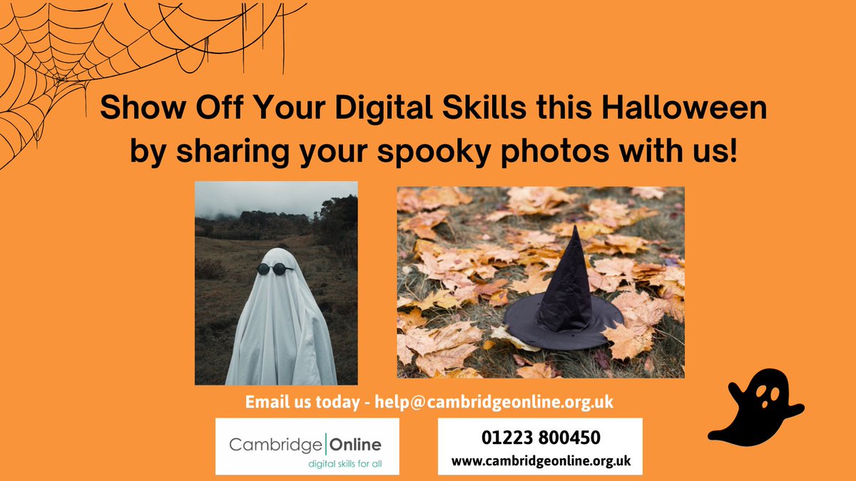 Show off your digital skills this Halloween! 
Share your best costumes, spooky photo edits, or digital creations. 
Tag us &amp; use #CambridgeOnlineHalloween to be featured! 
👻 #DigitalCreativity #Halloween2023 #DigitalInclusion #CambridgeOnline