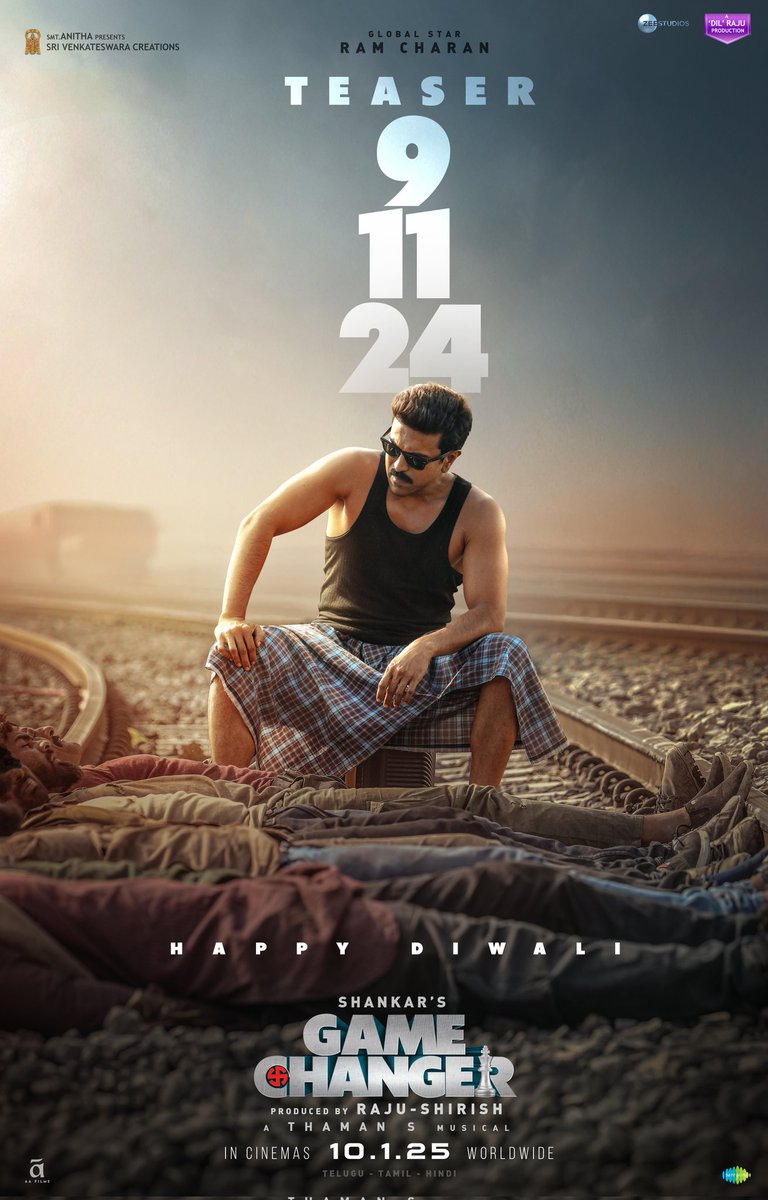 GameChangerOffl's tweet photo. Happy Diwali Folks 😎💥 

Celebrate #GameChangerTeaser from Nov 9th 🧨🔥

#GameChanger In cinemas near you from 10.01.2025! https://t.co/Y5pbNNftdu