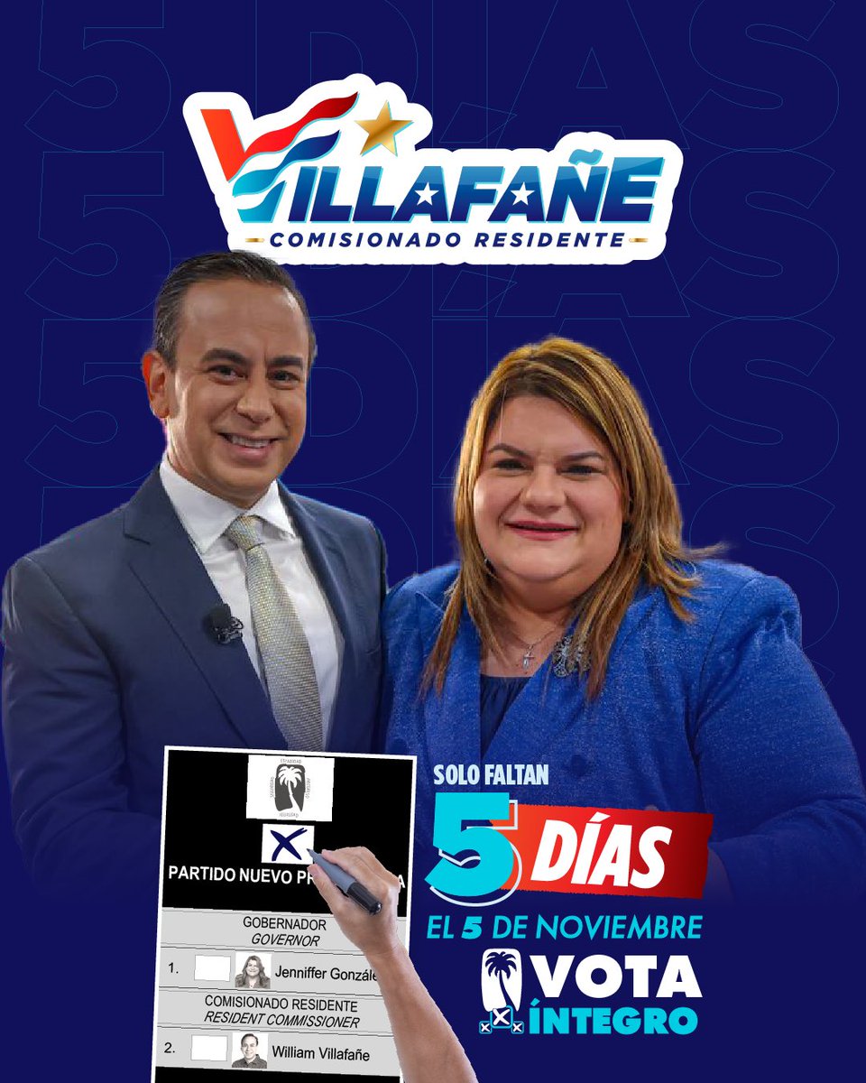 A tan solo 5 días para ir a representar tus intereses a #Washington y lograr la igualdad en todos los programas federales. ¡Vota Íntegro para que GANE Puerto Rico! #VamosAlFuturo🚀 #ParaQueGanePR