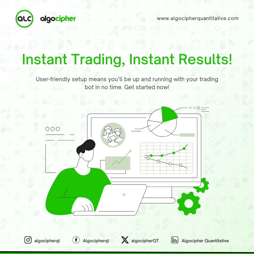 algocipherQT's tweet image. Instant Trading, Instant Results!  

User-friendly setup means you’ll be up and running with your trading bot in no time. 
Get started now! 

#algocipherquantitative #thealgocipheradvantage #tradingautomation #FutureOfTrading #NoMoreManual #AutomatedTrading  #TradingAssistant