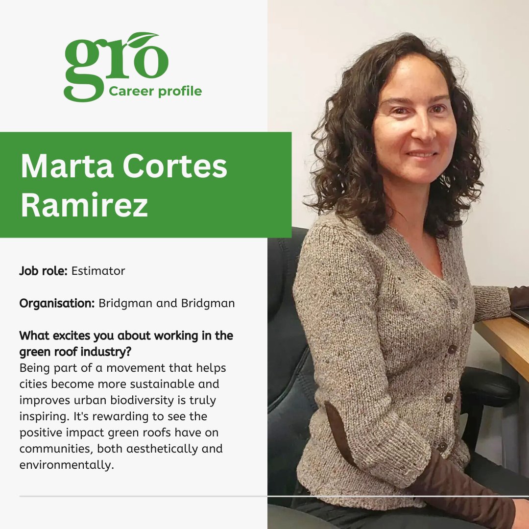 Green Roof Organisation (GRO) (@roofgro) on Twitter photo 📢 Career spotlight!
Marta Cortes Ramirez is Estimator at <a href="/livingrooftops/">Bridgman & Bridgman</a>. Marta is passionate about being part of a movement that helps cities become more sustainable.
Each week we showcase the GRO members shaping a greener future. 🌿
#GreenRoofs #SustainableDesign #GRO 📢 Career spotlight!
Marta Cortes Ramirez is Estimator at <a href="/livingrooftops/">Bridgman & Bridgman</a>. Marta is passionate about being part of a movement that helps cities become more sustainable.
Each week we showcase the GRO members shaping a greener future. 🌿
#GreenRoofs #SustainableDesign #GRO