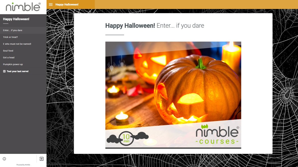 🎃 Just in time for #Halloween we’re thrilled to launch our 10-minute spooktacular #microcourse! 👀💀 If you're looking to break up your day with some Halloween magic, this is for you. No need to log in–hit the link nimble-elearning.com/halloween &amp; give it a ghoul if you dare! 👻 🕷️ 🕸️