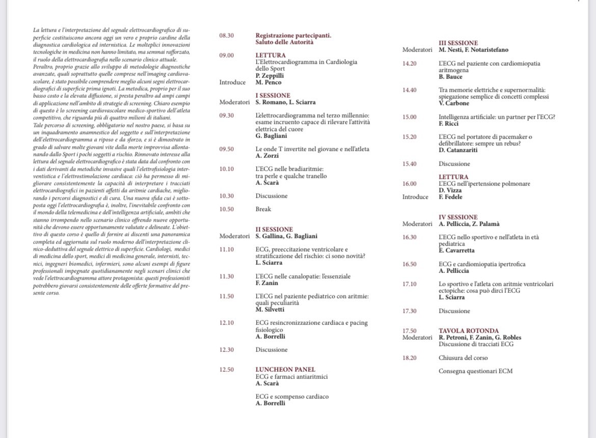 🫀 CORSO NAZIONALE “ELETTROCARDIOGRAFIA CLINICA” 

Si terrà a Roma il giorno 15 Novembre 2024 presso l’Auditorium Donat Cattin - Via Rieti, 11/13.

📌 Per procedere all’iscrizione online:

congressline.net/congressi/pros…