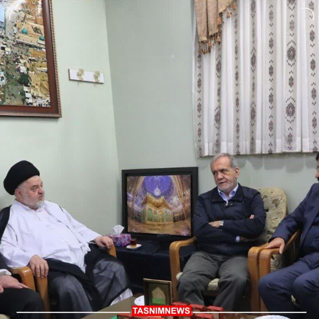 İran Cumhurbaşkanı Mesud Pezeşkiyan, Ayetullah Uzma Sistani’nin mutlak vekili Ayetullah Şehristani’yi ziyaret etti