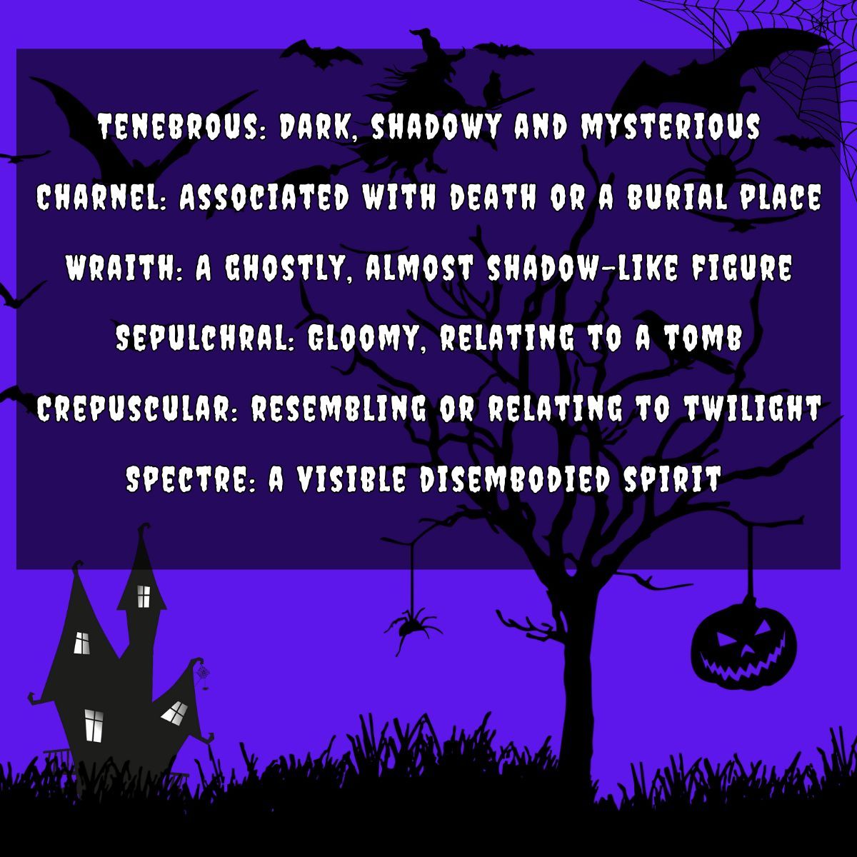 Websters_Intl's tweet photo. 👻🎃 Ready for Halloween? Here are some creepy obscure words to haunt your vocabulary! 🕸️ Which one gives you chills? 💀✨ #HalloweenWords #SpookySeason https://t.co/Gwkfasp4xs