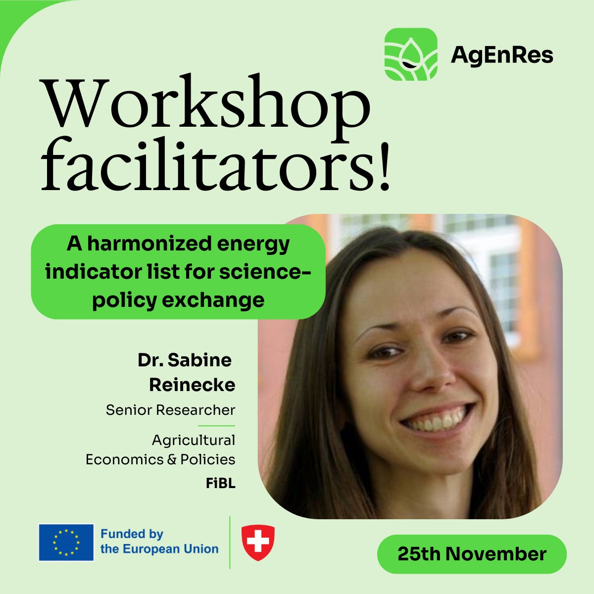 🌟 Meet Dr. Sabine Reinecke 🌟

Dr. Reinecke from <a href="/fiblorg/">FiBL</a> Switzerland will discuss policy reviews at the #AgEnRes Workshop. Join for valuable insights!

📅 Nov 25, 1-2:30 PM

🔗 Register: agenres.eu/events/12

#EUAgriculture  #EnergyIndicators