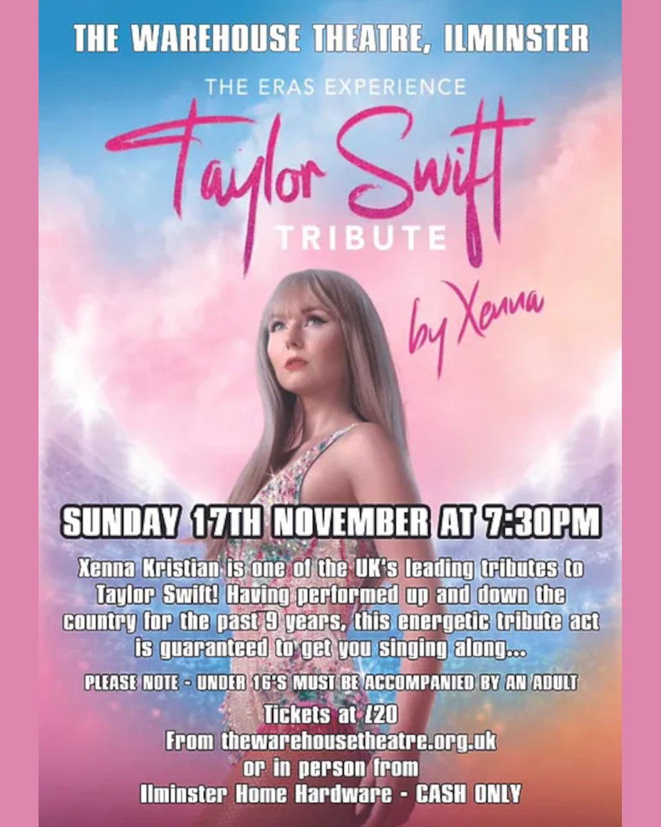Only one ticket left for our Taylor Swift Eras Experience Tribute by Xenna on Sunday 17th November at the Warehouse Theatre in Ilminster. seaty.co.uk/xenna24