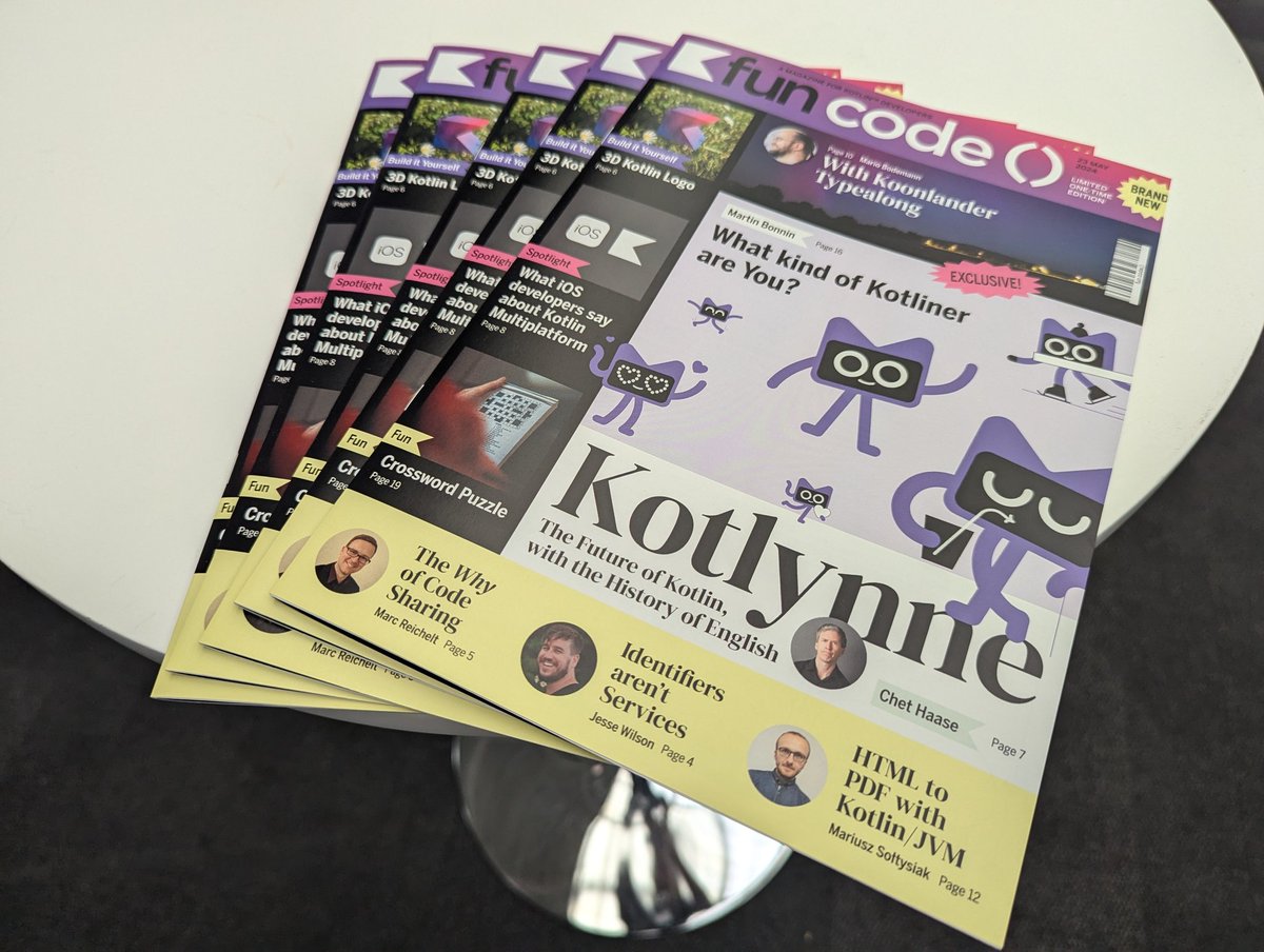 fun code() Magazine (@funcode_mag) on Twitter photo If you're at <a href="/droidconLondon/">droidcon London</a> #dcldn24, make sure to grab a copy of the fun code() magazine!
It's a magazine from Kotlin developers, for Kotlin developers! 🎉🌟
There's just a few left - when they're out, they're out! 💨
Thanks to our sponsors @KotlinWeekly & @snappautomotive👏 If you're at <a href="/droidconLondon/">droidcon London</a> #dcldn24, make sure to grab a copy of the fun code() magazine!
It's a magazine from Kotlin developers, for Kotlin developers! 🎉🌟
There's just a few left - when they're out, they're out! 💨
Thanks to our sponsors @KotlinWeekly & @snappautomotive👏