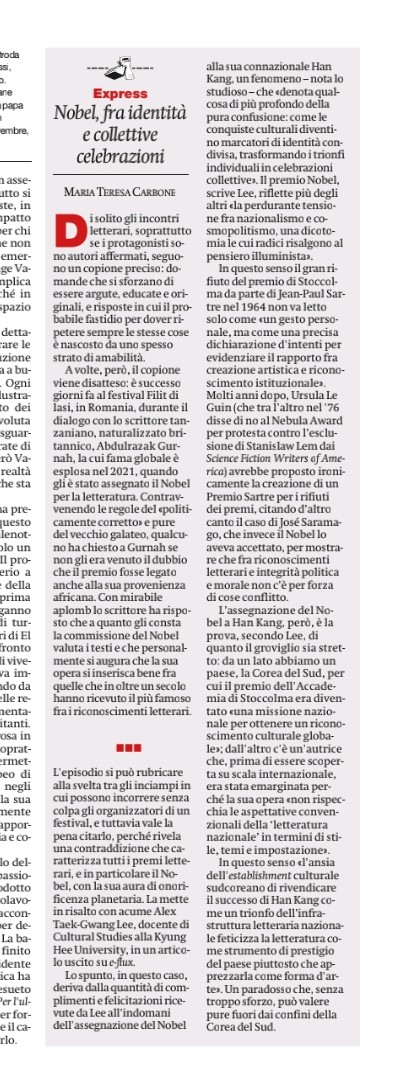 Maria Teresa Carbone (@mtcarbone) on Twitter photo Geopolítica del Nobel: la letteratura come forma di prestigio nazionale.
Oggi <a href="/ilmanifesto/">il manifesto</a> ilmanifesto.it/nobel-fra-iden… Geopolítica del Nobel: la letteratura come forma di prestigio nazionale.
Oggi <a href="/ilmanifesto/">il manifesto</a> ilmanifesto.it/nobel-fra-iden…
