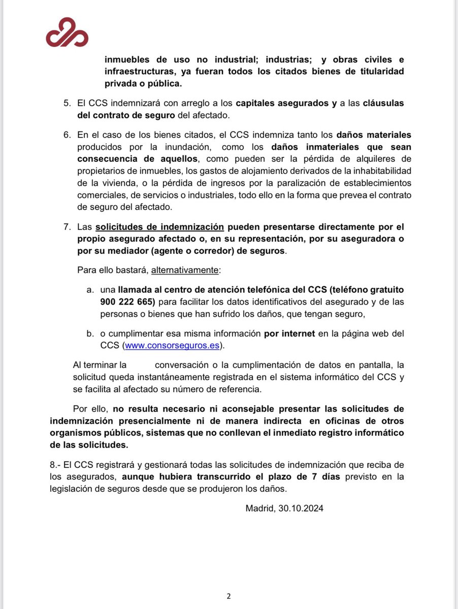 Consorcio de Compensación de seguros
#DANA #Valencia

Compartid por favor para llegar a más gente.