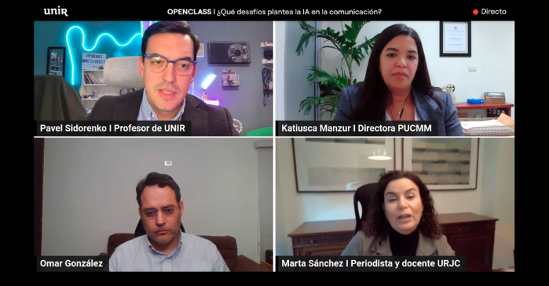 UNIRuniversidad's tweet photo. 🌐 Expertos en comunicación debaten en #UNIR sobre cómo la #AlfabetizaciónDigital ayuda a combatir la desinformación en la era de la #IA.  

Participan Marta Sánchez Esparza (@urjc) 📰, Katiusca Manzur (@PUCMM) 📚, Omar González Peña (@TecdeMonterrey) 🧠 ,Pavel Sidorenko 🎙️