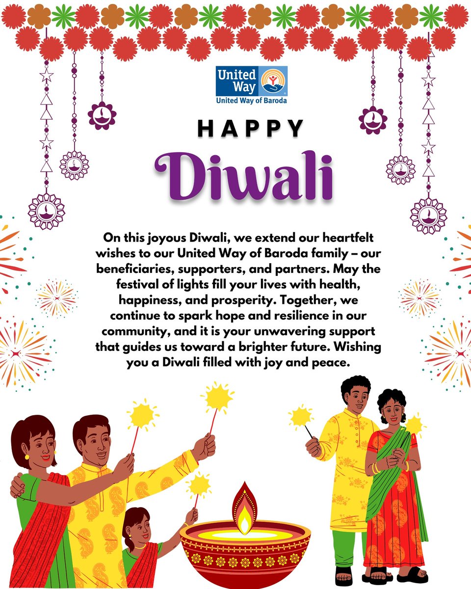 Happy Diwali from United Way of Baroda! 🌟✨

This Diwali, let’s light up not just our homes, but also the lives of those around us.