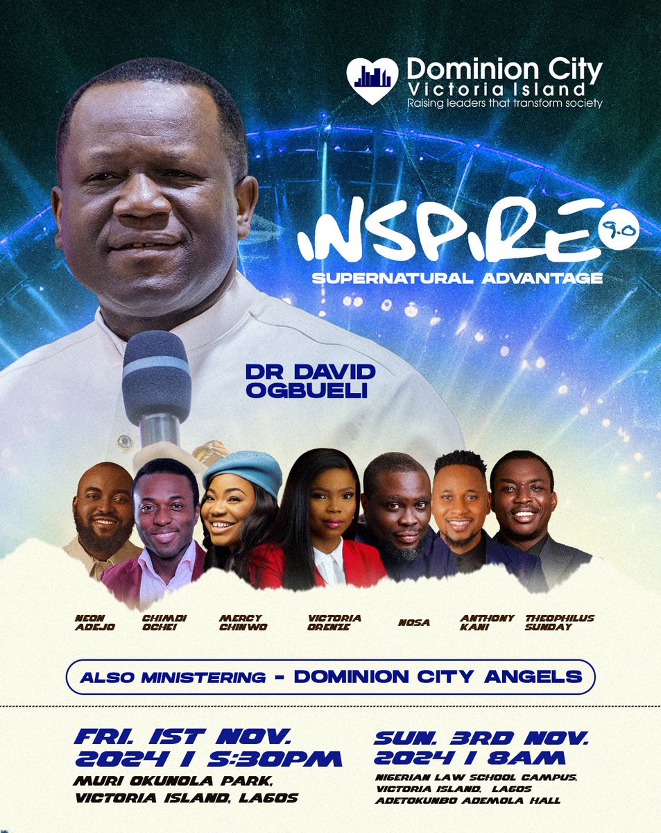 Dominioncityvi's tweet photo. “God is spirit, and those who worship Him must worship in spirit and truth.”-John 4:24.

#Inspire9 is tomorrow,come let’s encounter God’s presence as we sing and #worship Him in one voice.
📆 :1st Nov
⏰ :5:30pm 
📍 Muri Okunola Park,Vi Lagos . 

#DominionCity
#Pastordavidogbueli https://t.co/NqOAKmOBeR