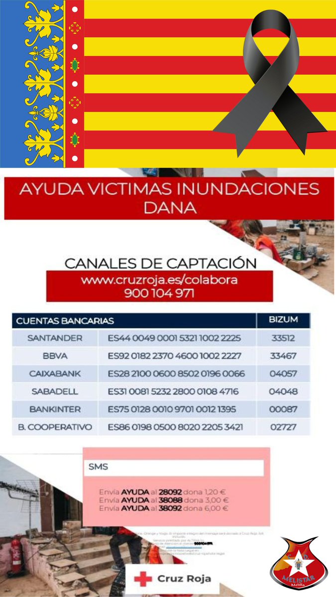 Cuando ocurren cosas como estas, el fútbol queda en segundo plano.
Hoy desde la lejanía queremos queremos apoyar a la comunidad valenciana tras el brutal paso de la DANA y que menos que facilitar los canales para que todos pongamos nuestro granito de arena.
DEP todas las vítcimas
