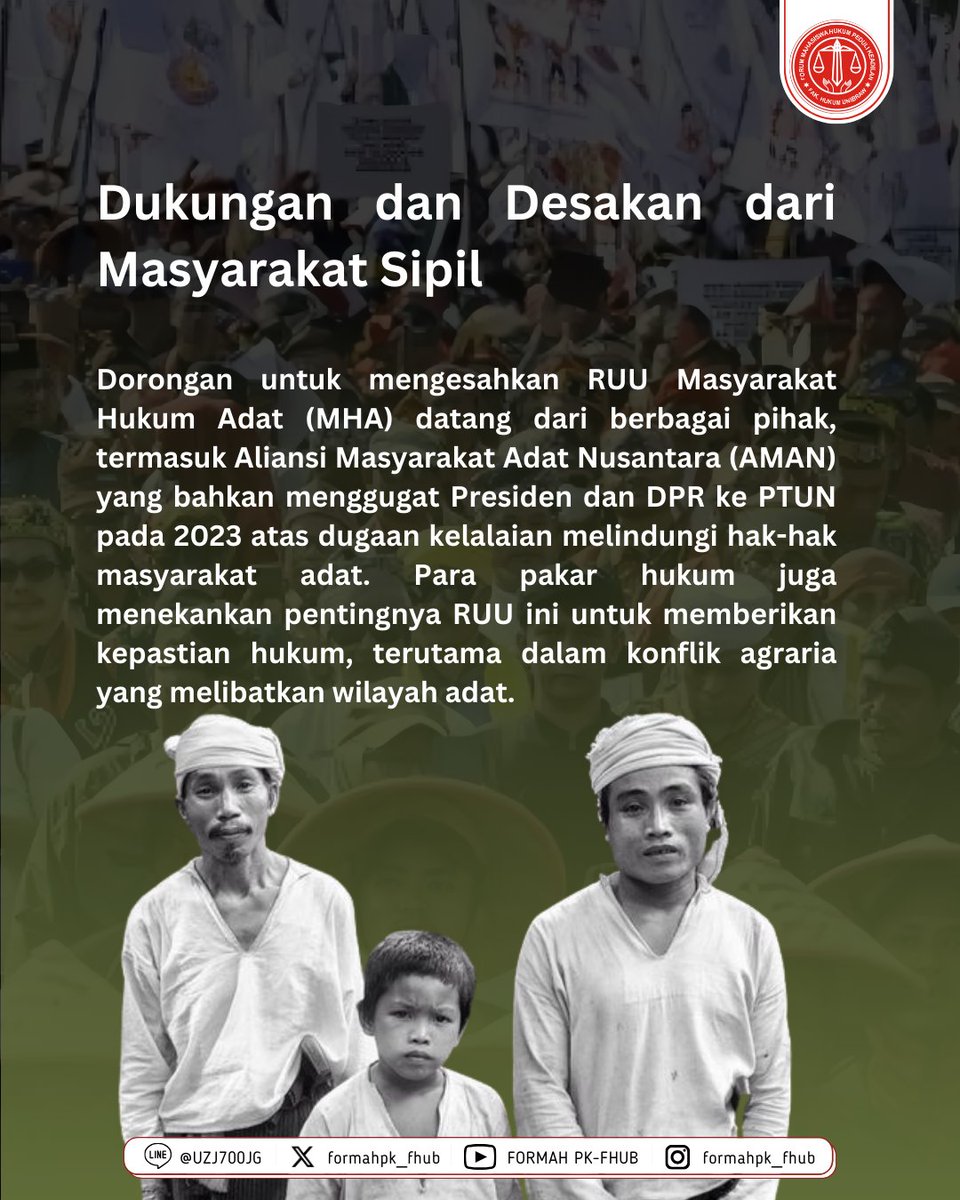 FORMAHPK_FHUB's tweet photo. RUU Masyarakat Adat merupakan rancangan undang-undang yang telah diusung sejak tahun 2003, dan dirumuskan naskah akademiknya pada tahun 2010. Jadi, bagaimana nasib Masyarakat Hukum Adat 14 tahun tanpa kejelasan??

#masyarakathukumadat #ham #FORMAHPK #FHUB #UniversitasBrawijaya https://t.co/Zi02br4zMU