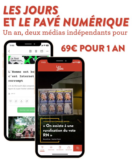 PaveNumerique's tweet image. Attention, c'est le tout dernier jour pour souscrire à l'offre exceptionnelle d'abonnement conjoint à -50% aux Jours et au Pavé numérique.
Le meilleur de l'investigation au long cours
+ le meilleur du numérique
pendant 1 an à 69€ seulement
lesjours.fr/abonnement/les…
