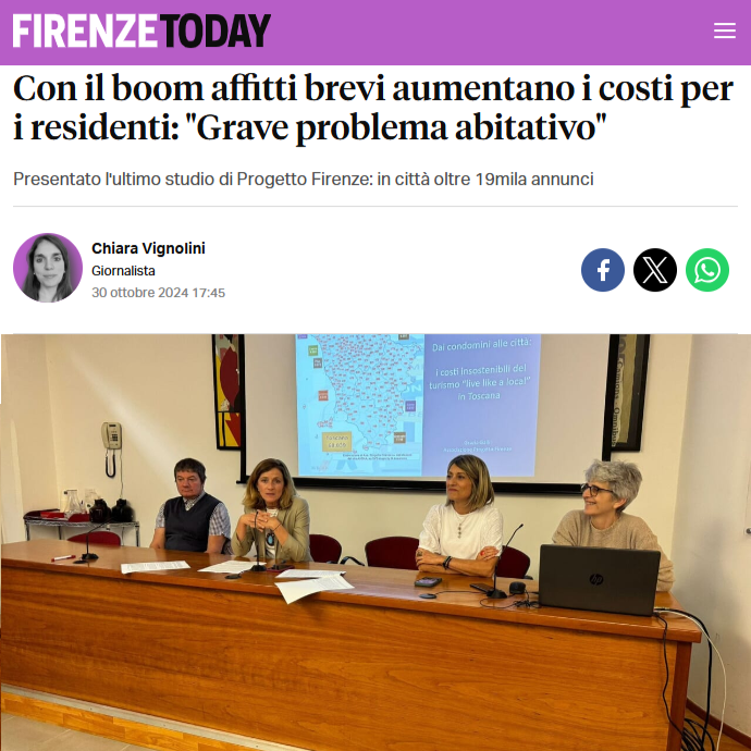 FI_Possibile's tweet photo. Lo studio presentato da Progetto Firenze ha come obiettivo quello di far riflettere sui costi, in continuo aumento, generati dal fenomeno dell’#overtourism e dall’utilizzo delle #locazioni #turistiche brevi.
https://t.co/yanlAUmrGu
Il numero sempre crescente di #affitti brevi è strettamente correlato all’aumento dei #canoni di affitto delle #case andando così ad aggravare l’#emergenza abitativa. Fenomeno che già presenta dati preoccupanti a #Firenze e provincia con 664 nuove convalide di sfratto, 2.709 richieste di esecuzione e 577 sfratti già eseguiti con forza pubblica.
https://t.co/JjL3JGFDXm
.