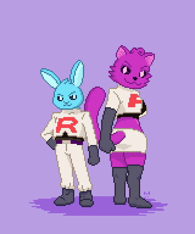 misplet's tweet photo. Happy #Halloween everyone!

have this Teale and Violet dressed up together as a particular devious duo
#pixelart #pixelartist #furryart https://t.co/EB6eh4waSy